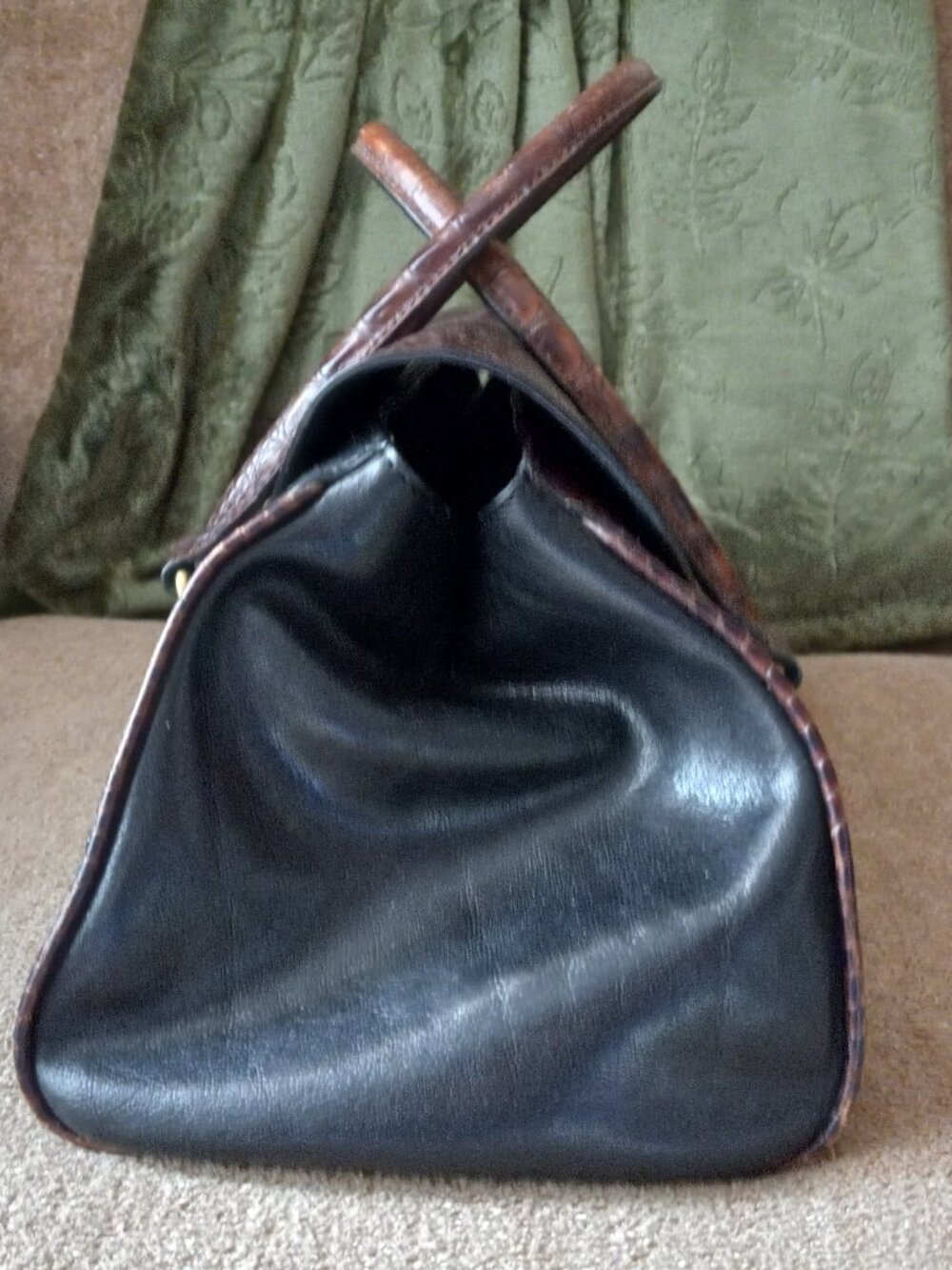 Brahmin Leather Handbag Purse Brown Black Croc Embossed VINTAGE - Picture 4 of 7